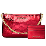 Michael Kors - Bold Metallic Logo Embossed Chain Shoulder Bag Set - Red Michael Kors