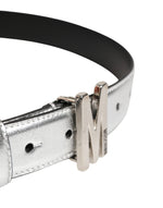 Moschino Couture - Bold Metallic Logo Genuine Leather Waist Belt - Silver Moschino Couture
