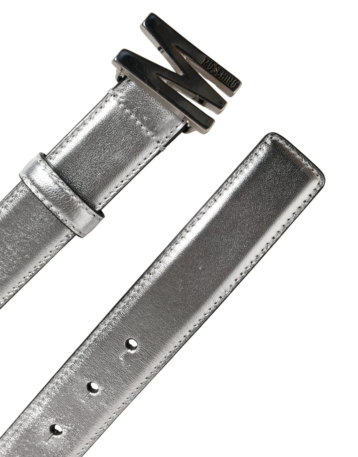 Moschino Couture - Bold Metallic Logo Genuine Leather Waist Belt - Silver Moschino Couture