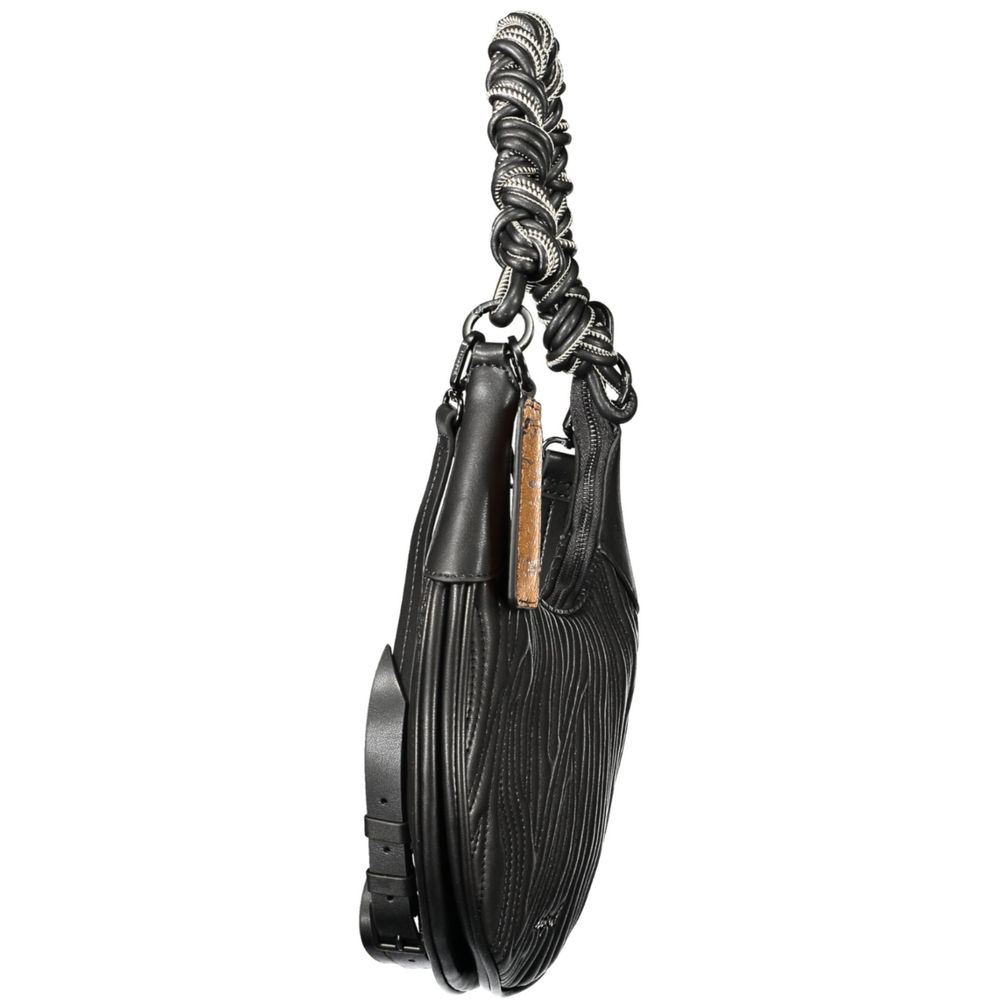 Desigual - Bold Embossed Textured Braided Handle Shoulder Bag - Black Desigual