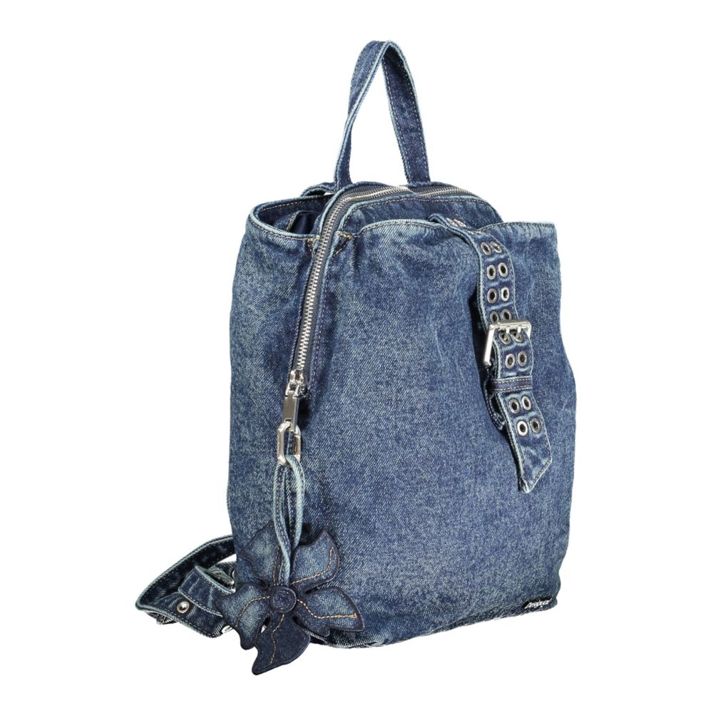 Desigual - Edgy Convertible Denim Backpack with Flower Charm - Blue Desigual