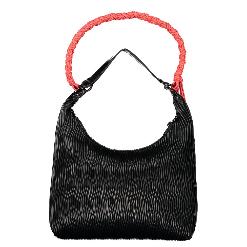 Desigual - Edgy Ribbed PU Shoulder Bag with Braided Coral Handle - Black Desigual