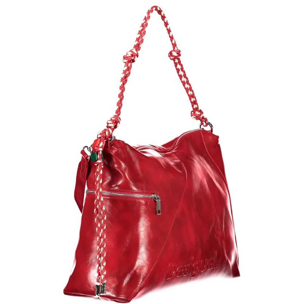 Desigual - Bold Braided Handle Textured Polyethylene Shoulder Bag - Red Desigual
