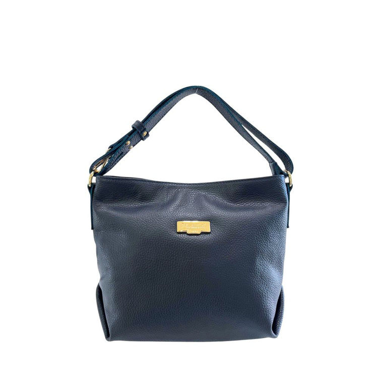 Baldinini Trend - Structured Pebbled Leather Shoulder Bag - Blue Baldinini Trend