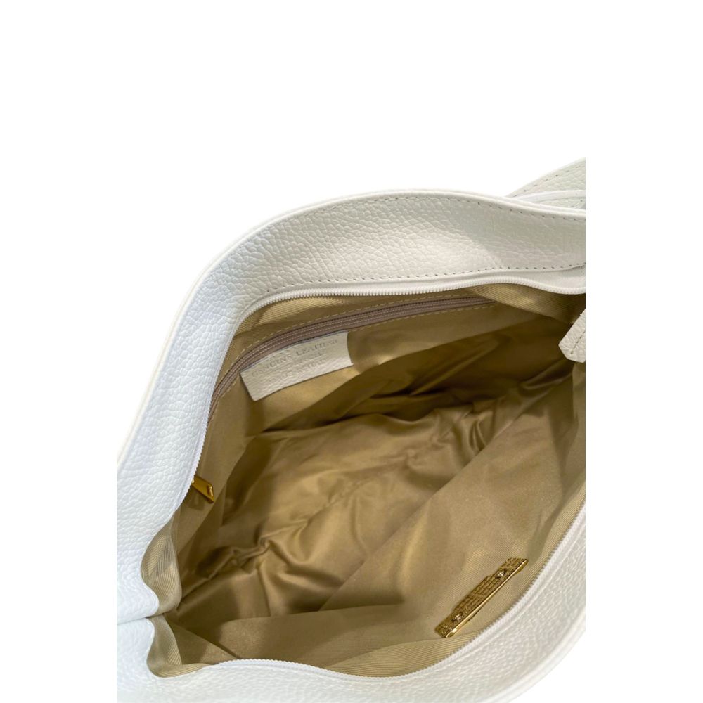 Baldinini Trend - Polished Textured Cowhide Shoulder Bag with Gold Hardware - White Baldinini Trend