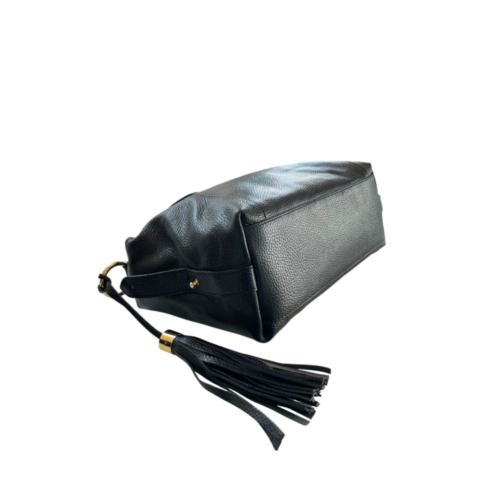 Baldinini Trend - Polished Textured Cowhide Shoulder Bag with Tassel - Black Baldinini Trend