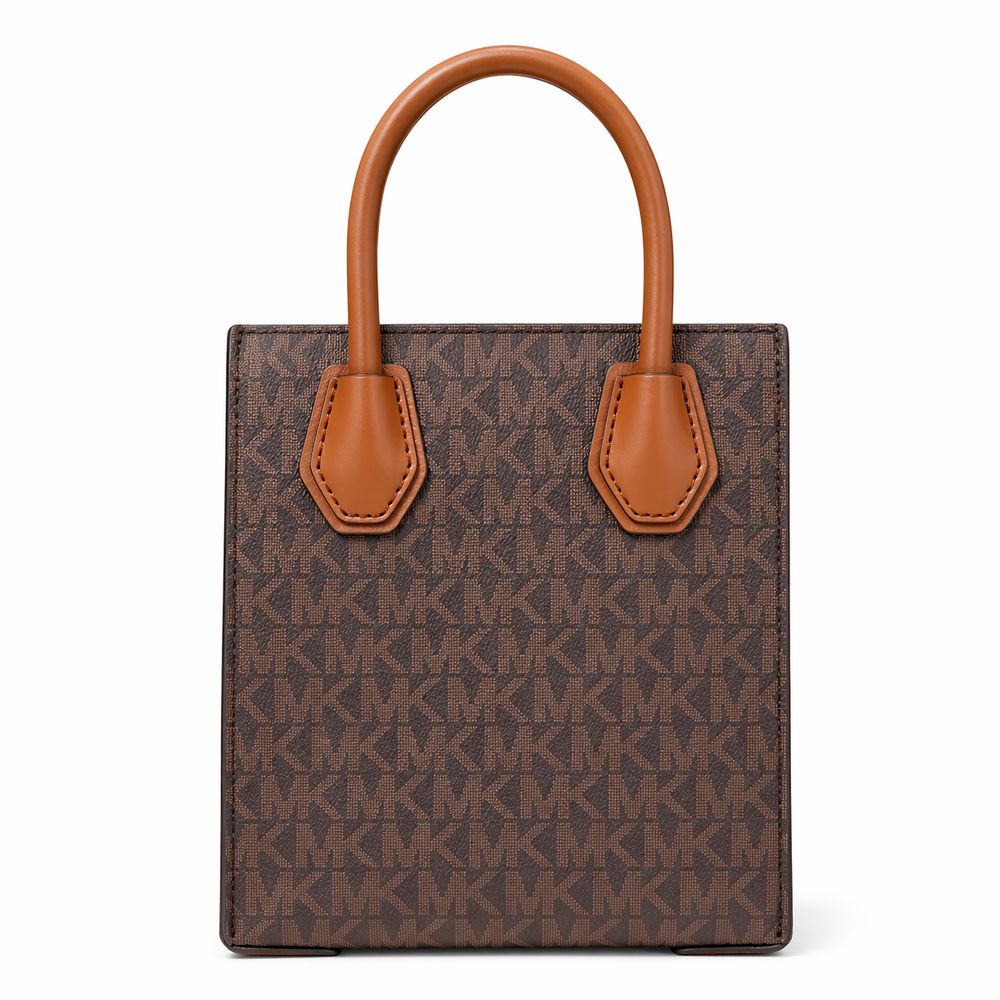 Michael Kors - Structured Monogram Mini Tote Bag - Brown Michael Kors