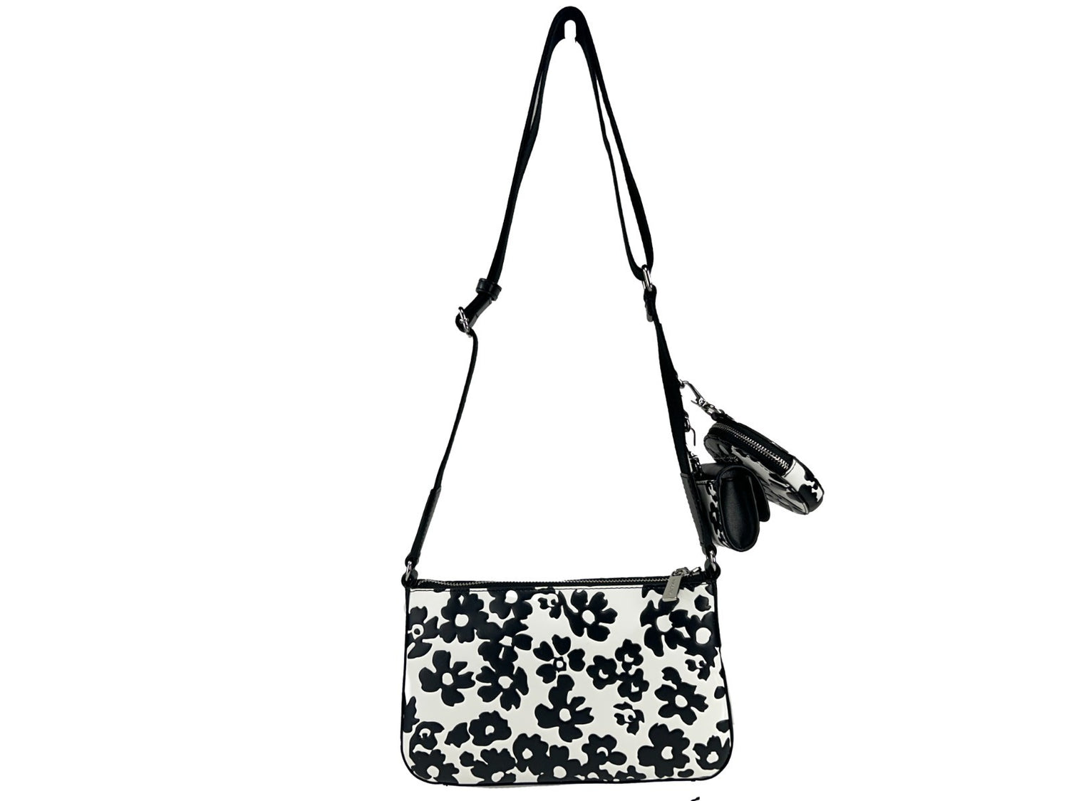 Michael Kors - Chic Floral Leather Crossbody Tech Attachment Bag - White Black Michael Kors