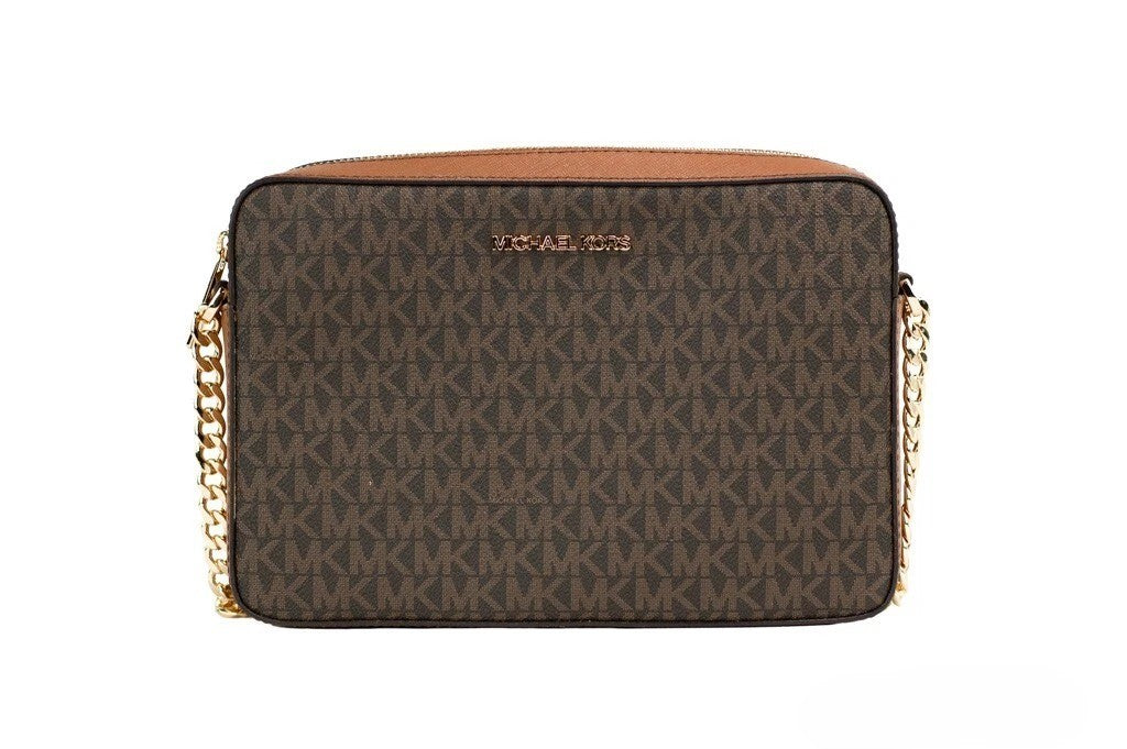 Michael Kors - Polished Saffiano Logo Crossbody Handbag - Brown Michael Kors