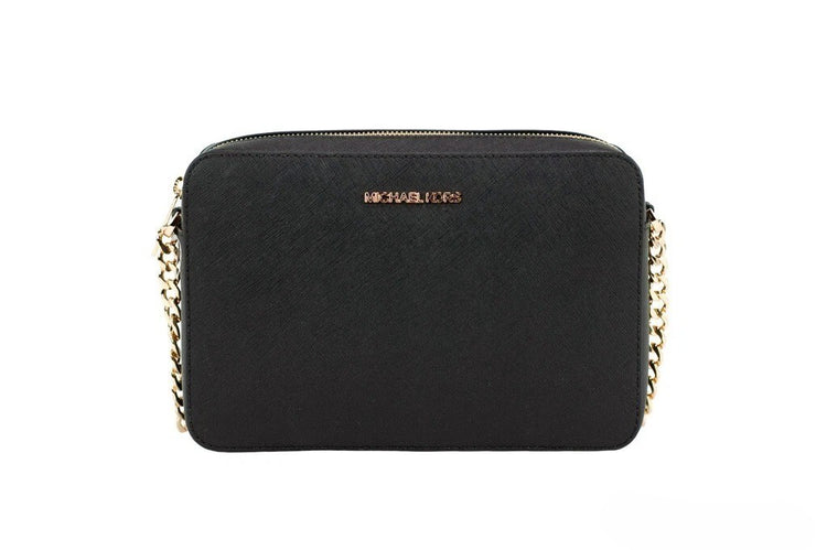 Michael Kors - Polished Saffiano Leather Chain Crossbody Bag - Black Michael Kors