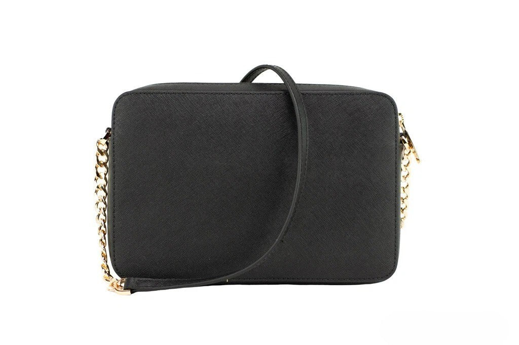 Michael Kors - Polished Saffiano Leather Chain Crossbody Bag - Black Michael Kors