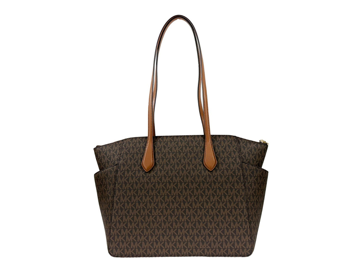 Michael Kors - Polished Signature Logo Medium Tote Bag - Brown Michael Kors