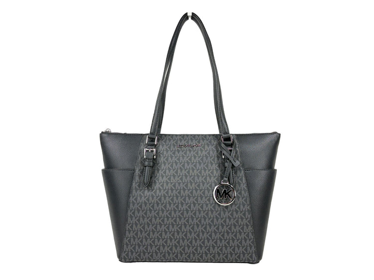 Michael Kors - Polished Saffiano Leather Logo Print Tote Bag - Black Signature