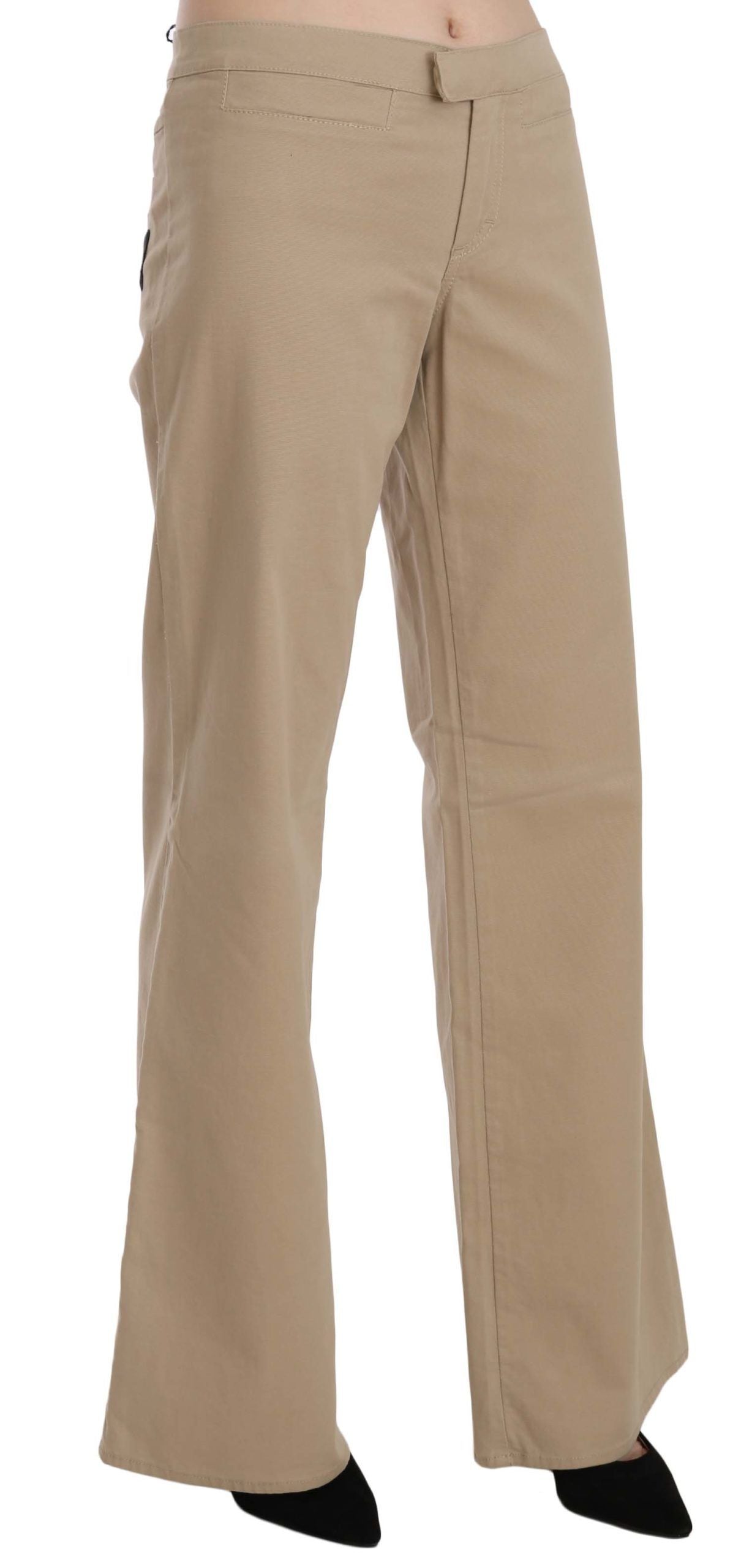 Just Cavalli - Elegant Cotton Mid Waist Flared Trousers - Beige Just Cavalli