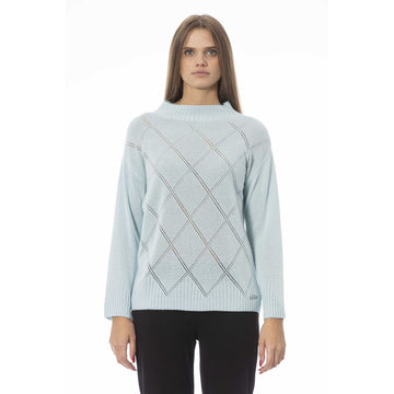 Baldinini Trend - Elegant Wool Blend Geometric Knit Sweater - Light Blue Baldinini Trend