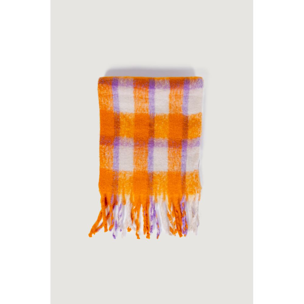 Only - Vibrant Checked Fringe Scarf - Orange Only