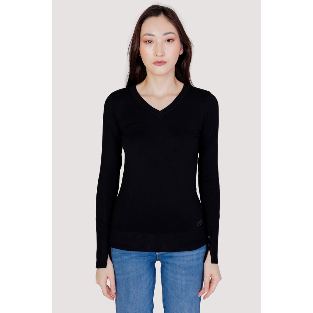 Guess - Refined Fitted Cotton V-Neck Sweater with Button Cuffs - Black Guess