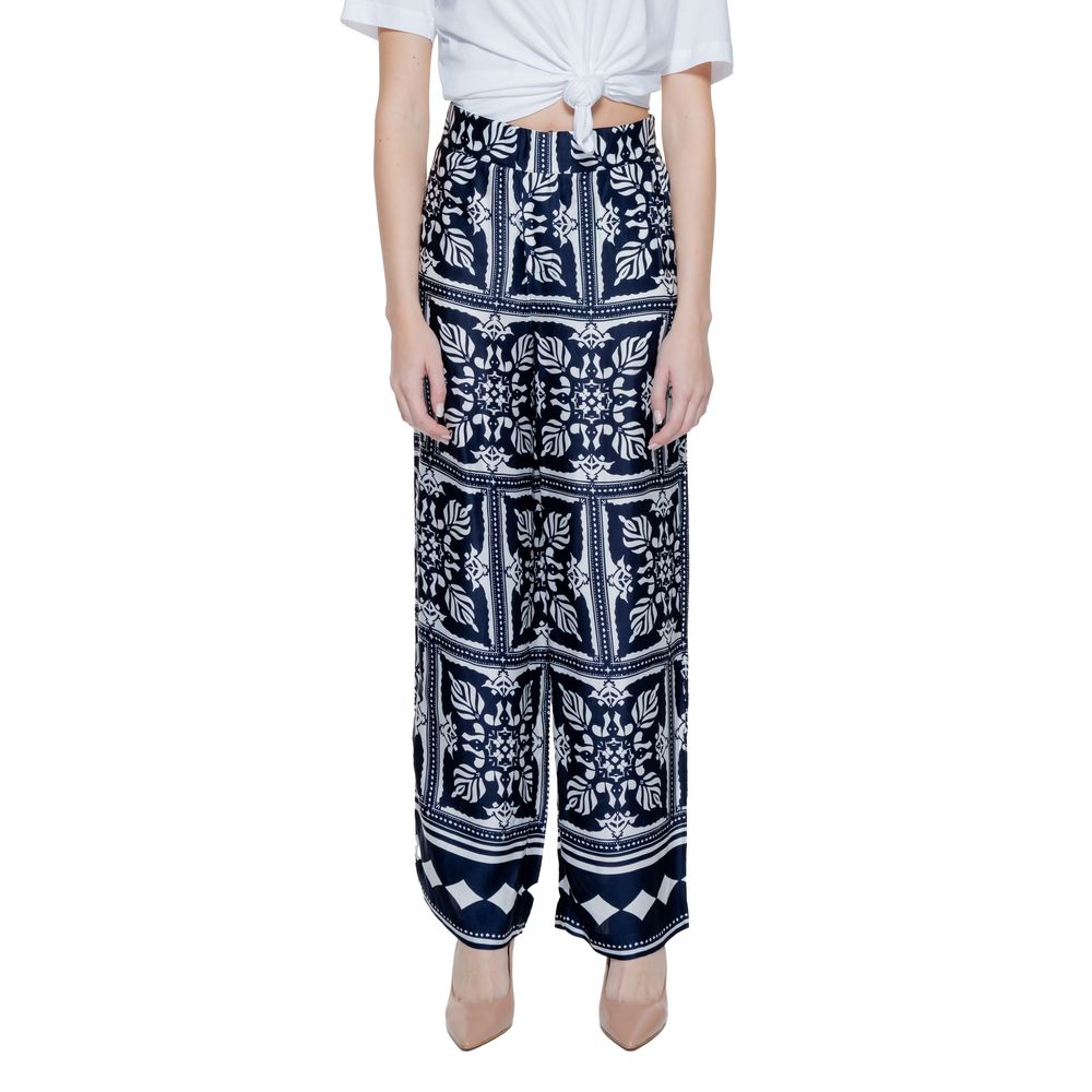 Street One - Elegant High-Waisted Geometric Print Palazzo Pants - Blue Street One