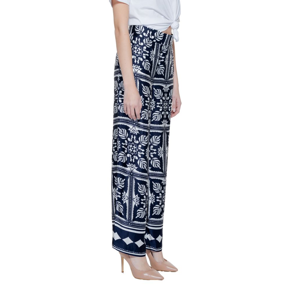 Street One - Elegant High-Waisted Geometric Print Palazzo Pants - Blue Street One