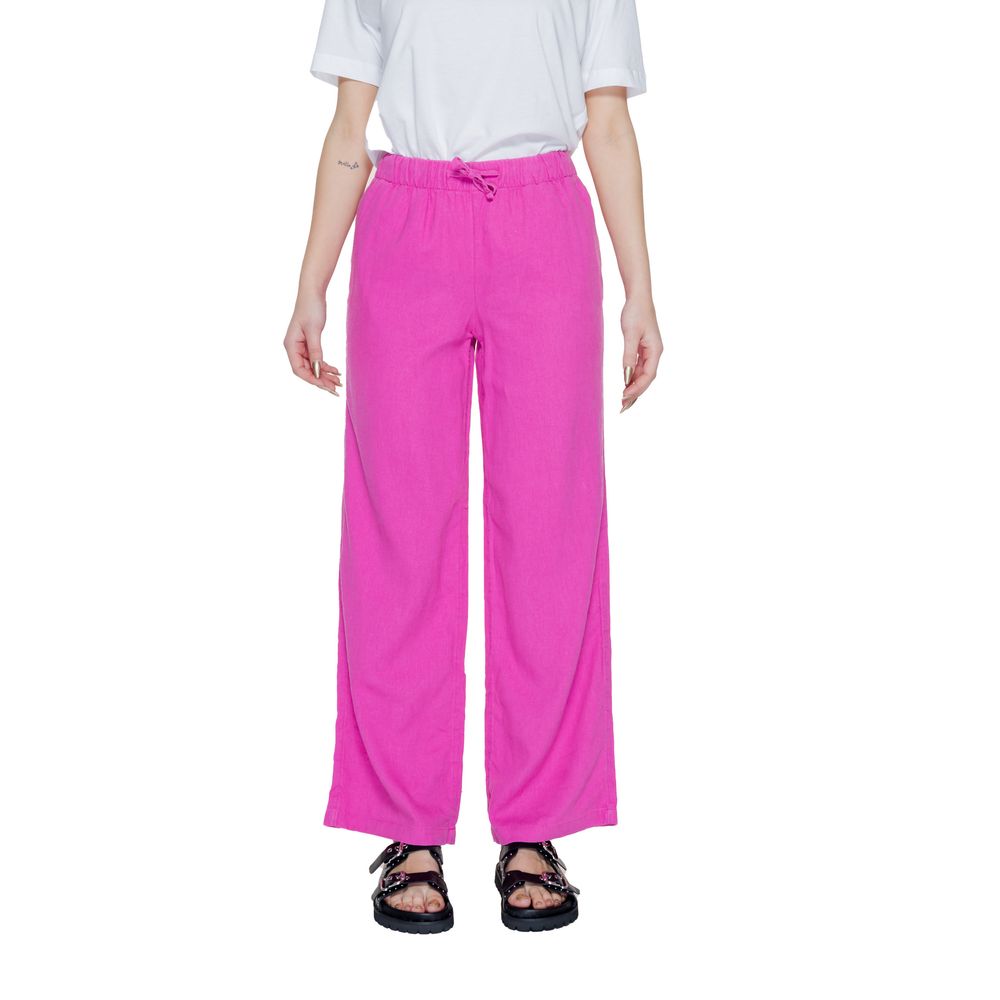Only - Effortless Linen-Blend Wide Leg Palazzo Trousers - Pink Only