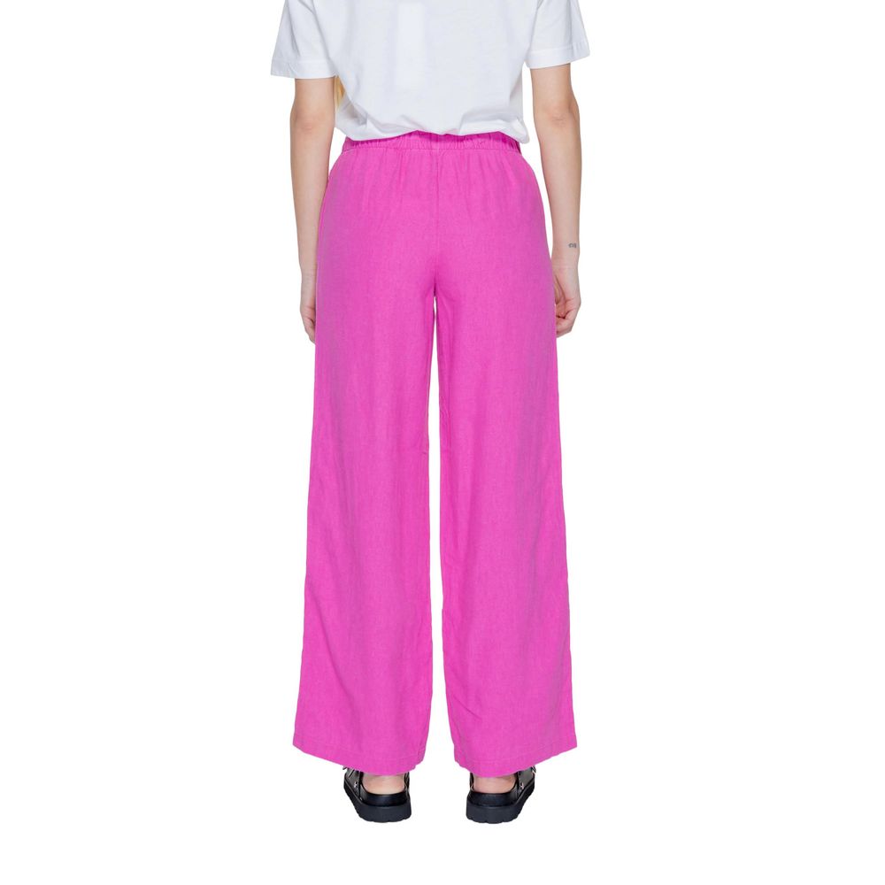 Only - Effortless Linen-Blend Wide Leg Palazzo Trousers - Pink Only