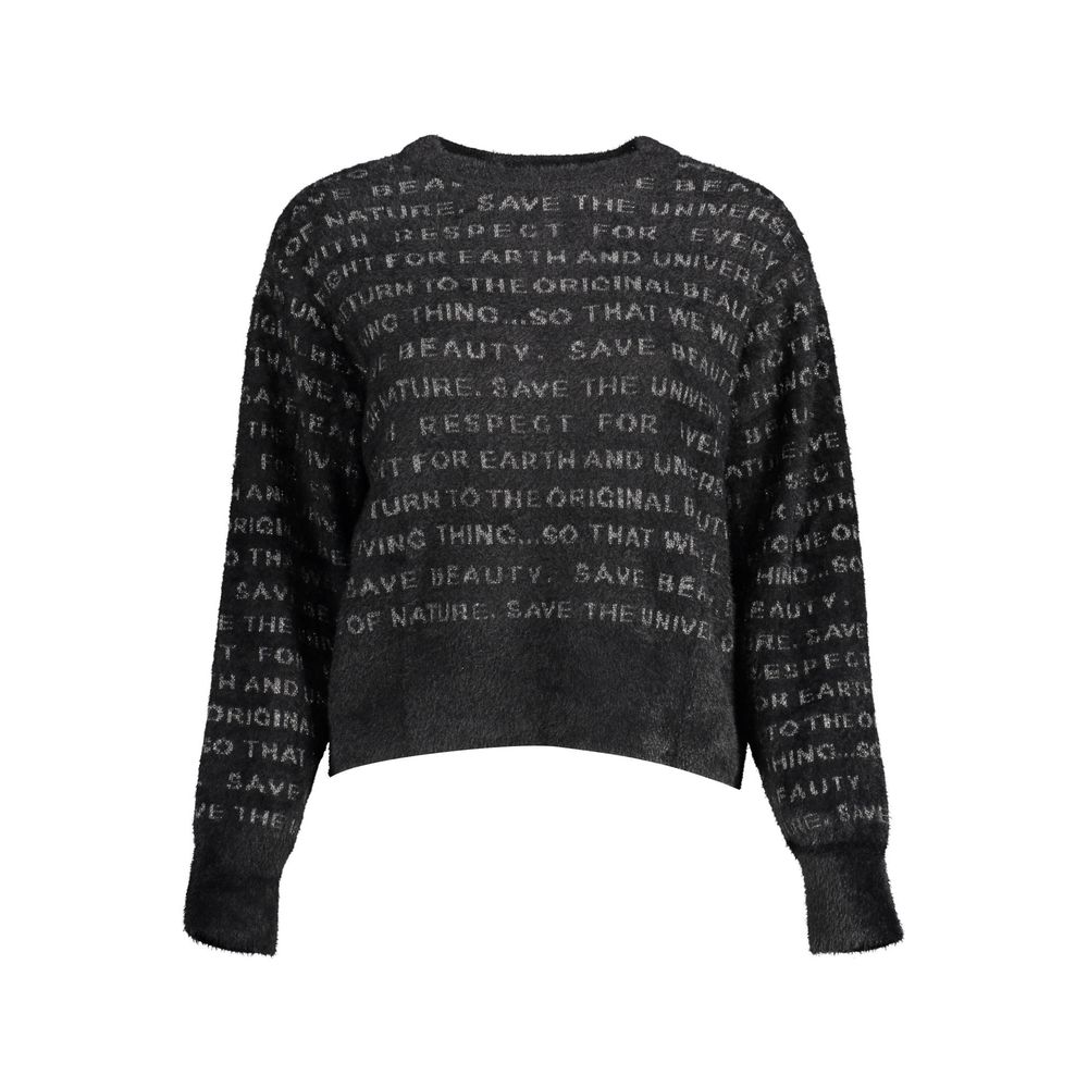 Desigual - Bold Graphic Text Print Cropped Knit Sweater - Black Desigual