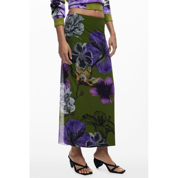 Desigual - Enchanting Long Floral Tulle Skirt - Green Desigual