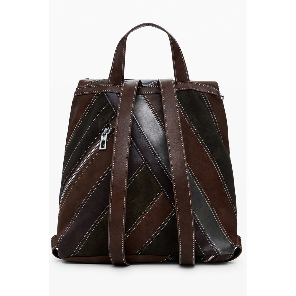 Desigual - Bold Patchwork Mini Backpack With Buckle Details - Brown Desigual