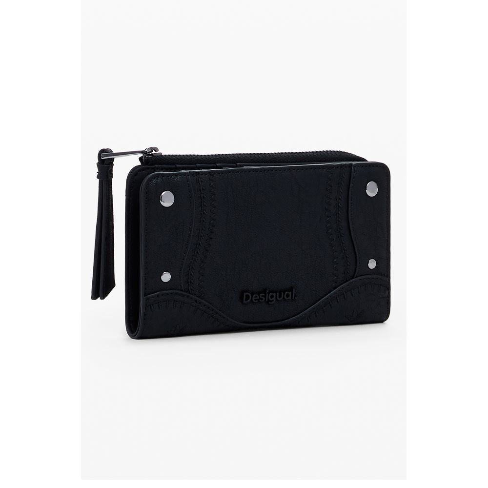 Desigual - Bold Embroidered Patch Textured Zip Wallet - Black Desigual