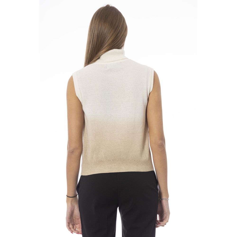 Baldinini Trend - Polished Ribbed Ombre Turtleneck Vest - White Beige Baldinini Trend