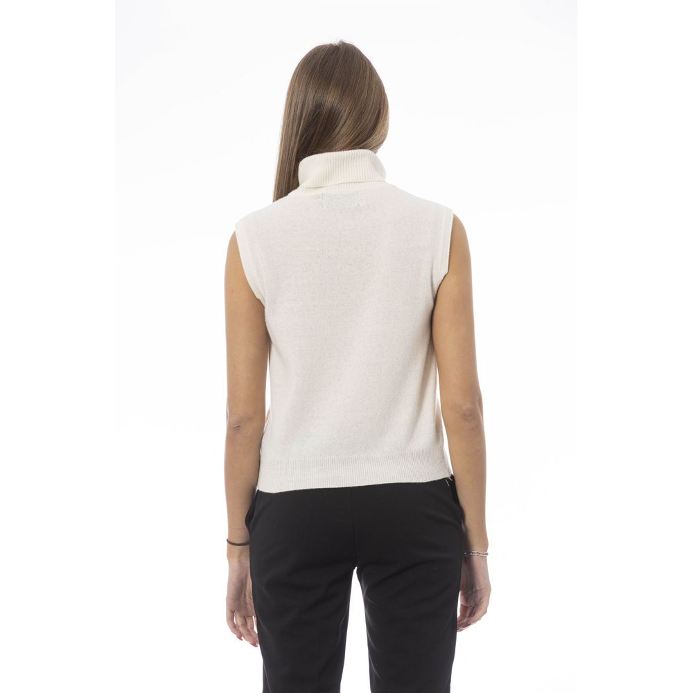 Baldinini Trend - Sophisticated Sleeveless Ribbed Turtleneck Sweater Vest - White Baldinini Trend