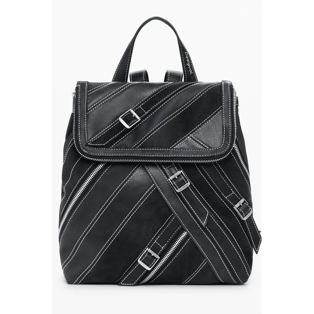 Desigual - Edgy Polyethylene Backpack with Contrast Stitching - Black Desigual
