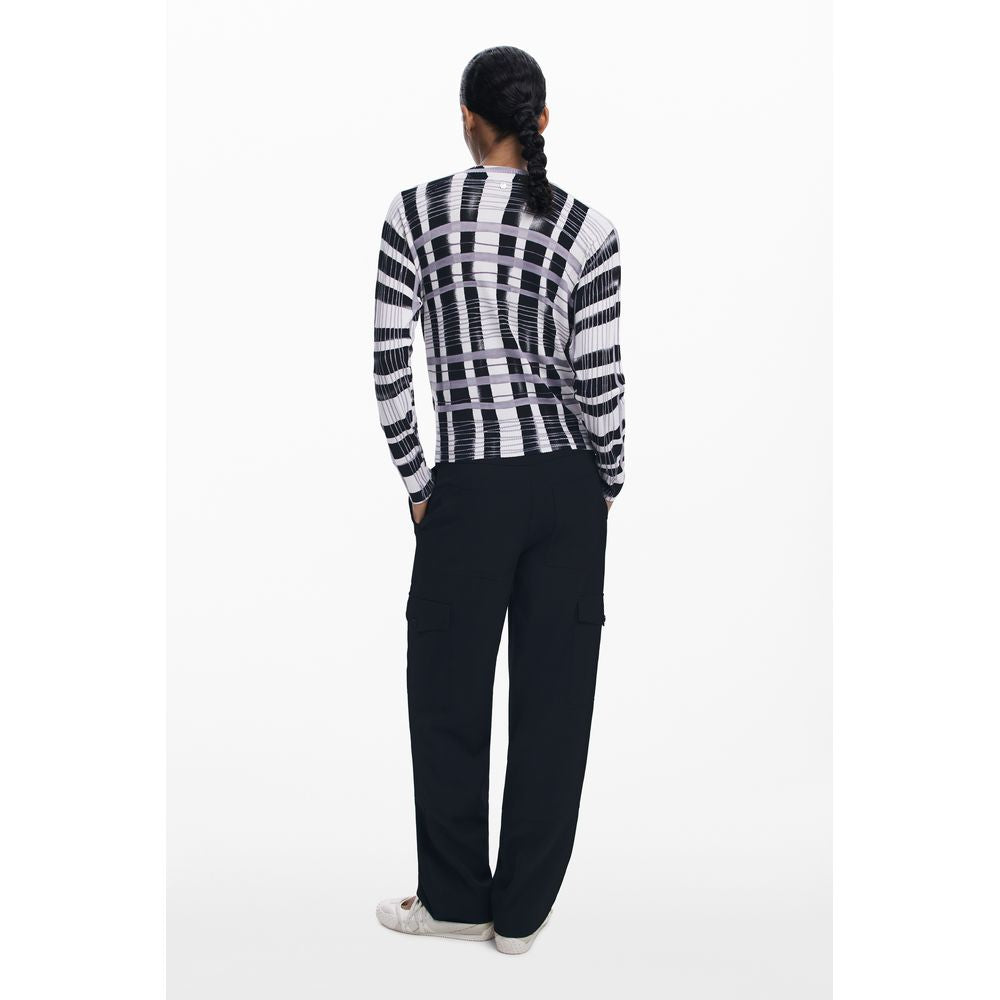 Desigual - Bold Geometric Ribbed Cropped Sweater - White Multi Desigual