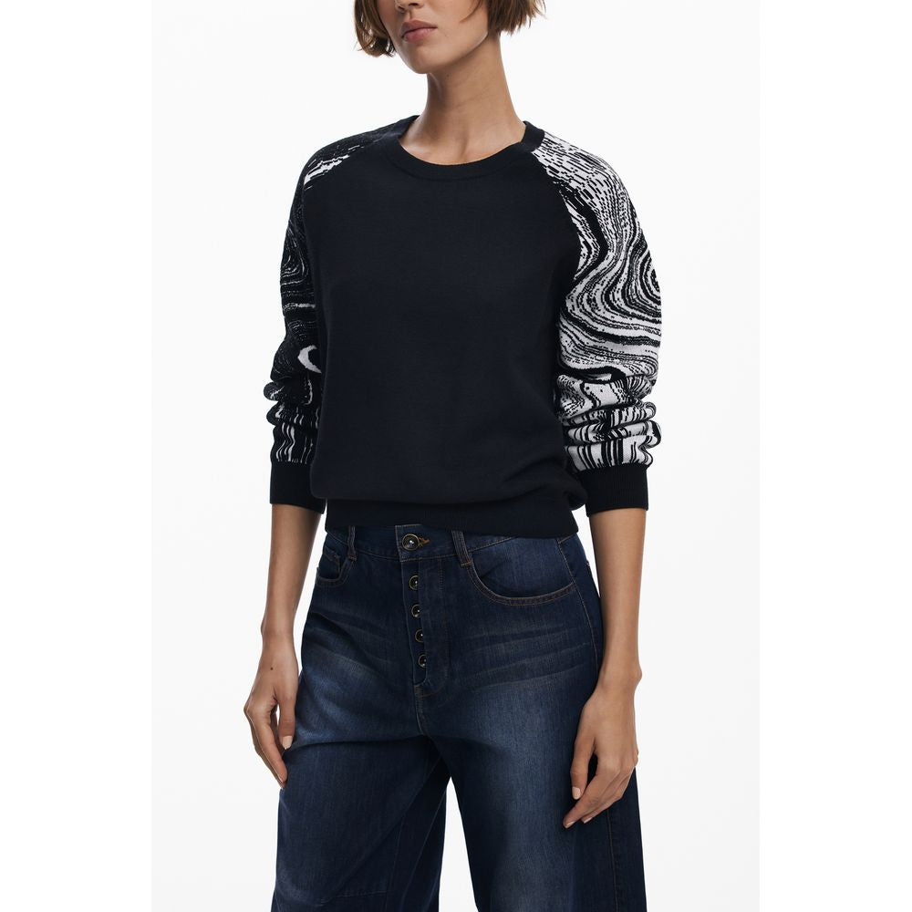 Desigual - Bold Abstract Sleeve Regular Knit Sweater - Black Desigual