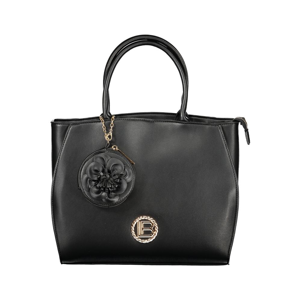 Laura Biagiotti - Sophisticated Structured PVC Top Handle Bag with Floral Charm - Black Laura Biagiotti