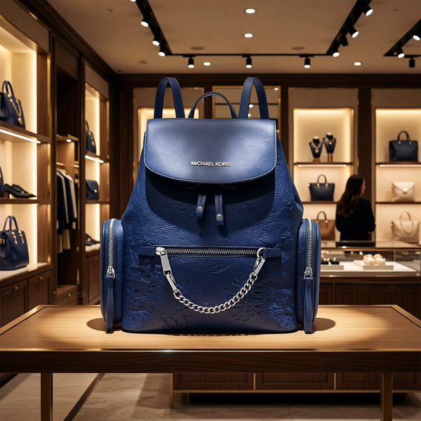 Michael Kors - Jet Set Textured Backpack with Chain Detail - Navy Michael Kors